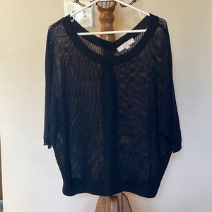 Ann Taylor LOFT Women Oversized Fishnet Sweater V Back Dark Navy Black